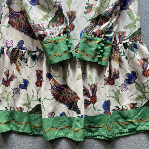 Boho Kelly Green Dress Womens Small Long Sleeve Indie Granola‎ Vintage Botanical - Picture 5 of 10